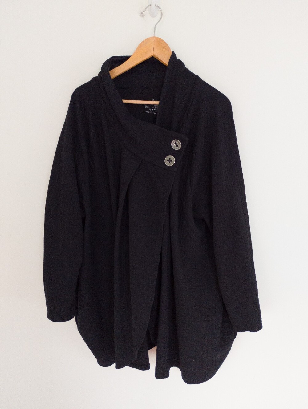 Neon Buddha Black Barrow Asymmetrical Button Wrap Jacket 3X
